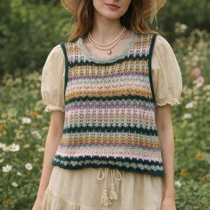 Universal Thread Boho Crochet Knit Tank Top Multicolor Cottagecore Size Large